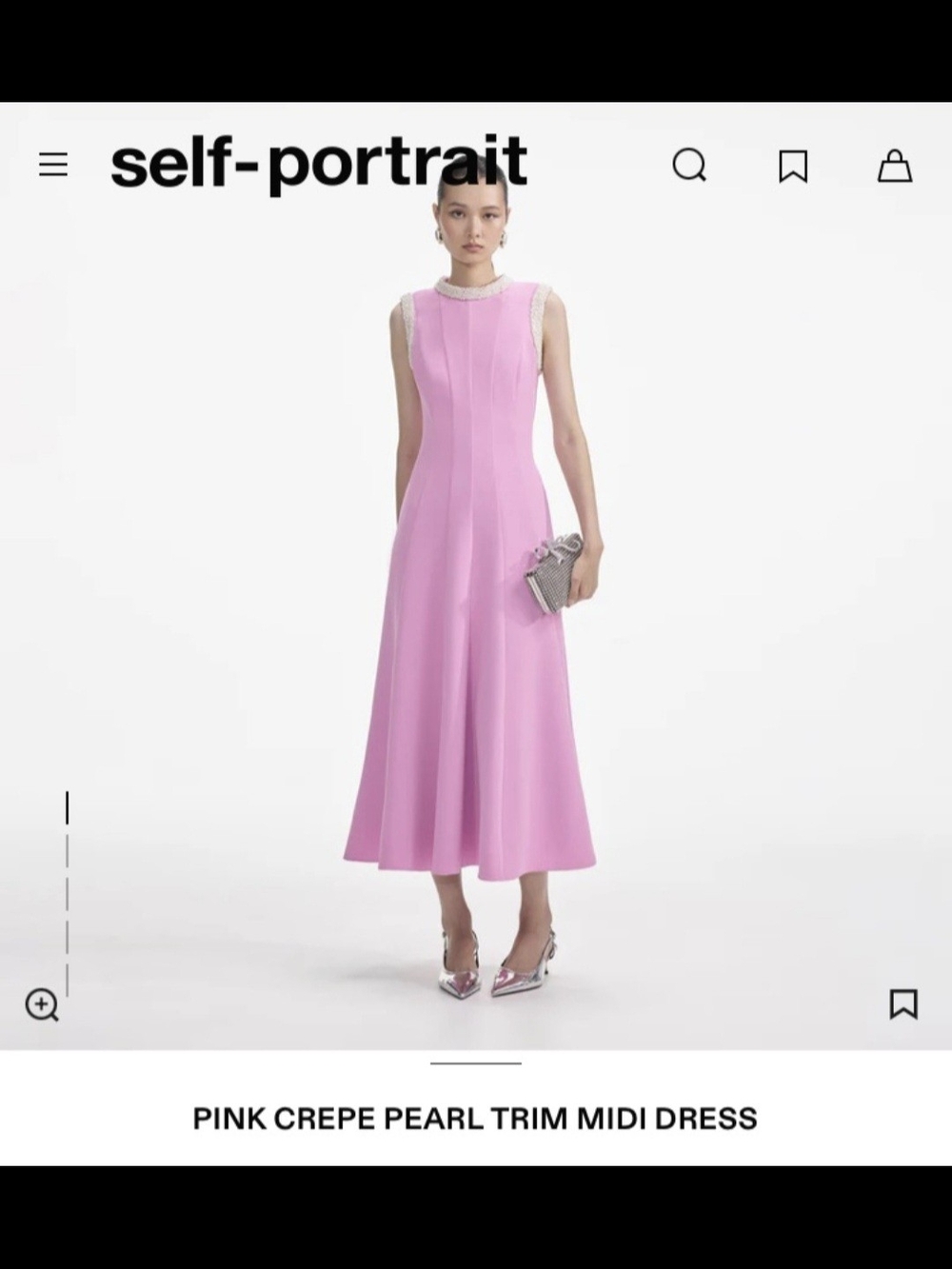 Self-Portrait Pink Crepe Pearl Trim Midi Dress